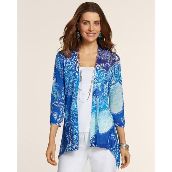 CHICO'S Summer Paisley Kirsten Cardigan sz M/8 - Picture 10 of 11